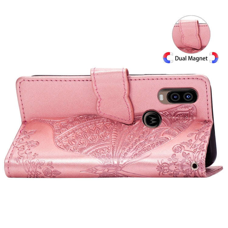 Butterfly Love Flowers Embossing Horizontal Flip Leather Case For Motorola P40 with Holder & Card...