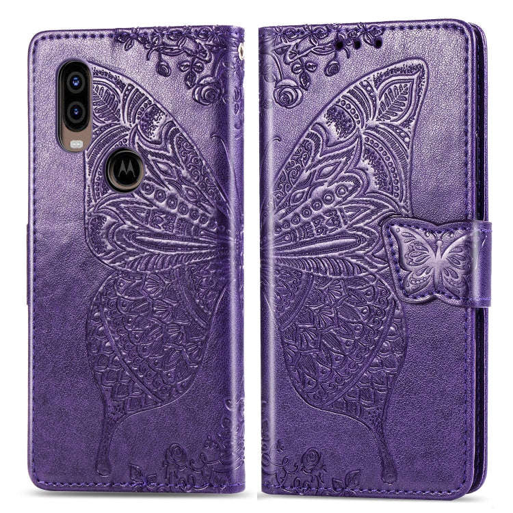 Butterfly Love Flowers Embossing Horizontal Flip Leather Case For Motorola P40 with Holder & Card...