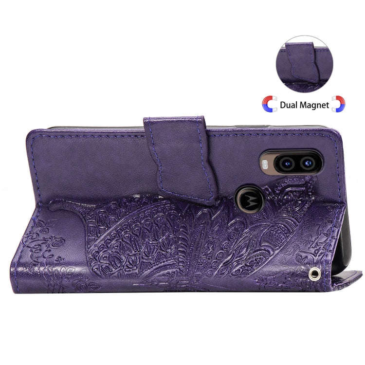 Butterfly Love Flowers Embossing Horizontal Flip Leather Case For Motorola P40 with Holder & Card...