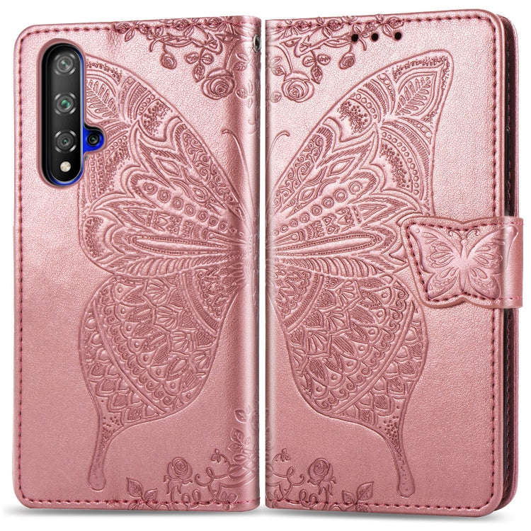 Butterfly Love Flowers Embossing Horizontal Flip Leather Case For Huawei Honor 20 with Holder & C...