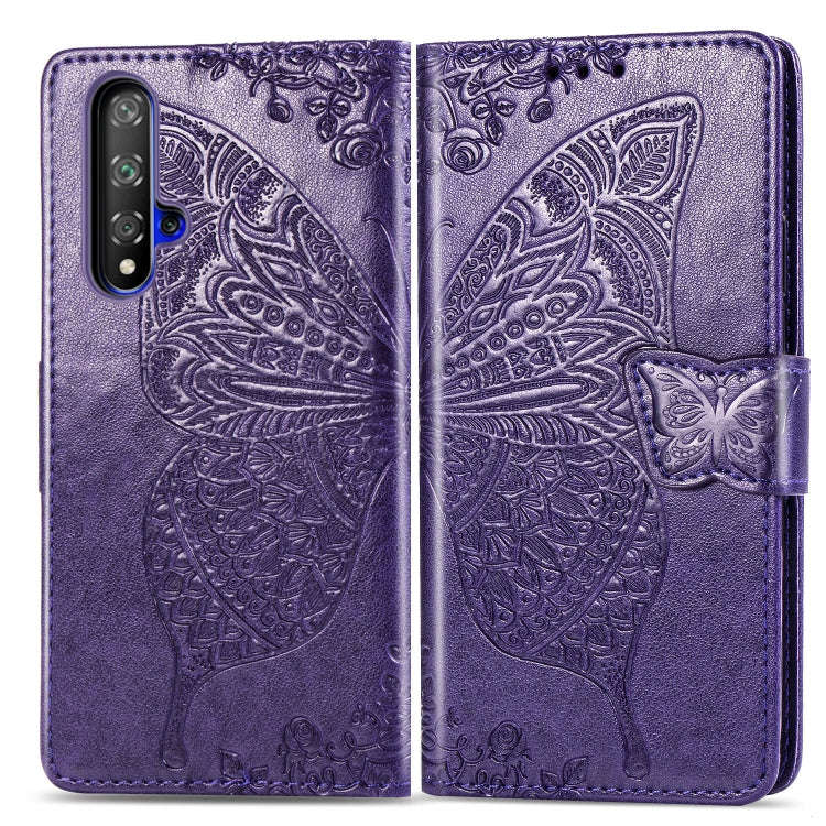 Butterfly Love Flowers Embossing Horizontal Flip Leather Case For Huawei Honor 20 with Holder & C...