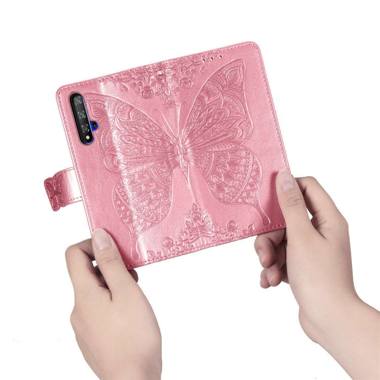 Butterfly Love Flowers Embossing Horizontal Flip Leather Case For Huawei Honor 20 with Holder & C...