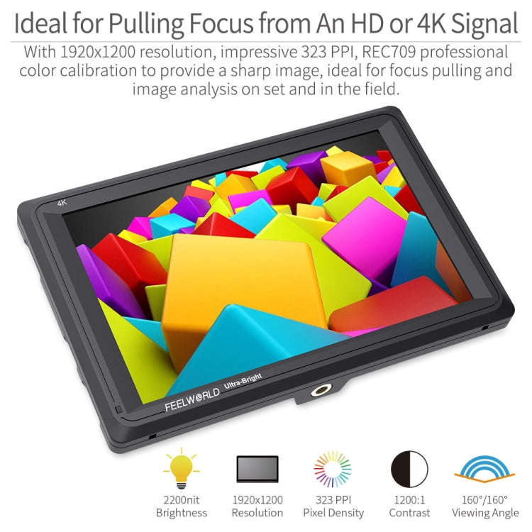 FEELWORLD FW279 7 Inch Ultra Bright 2200nit on Camera Field DSLR Monitor Full HD 1920x1200 4K HDM...