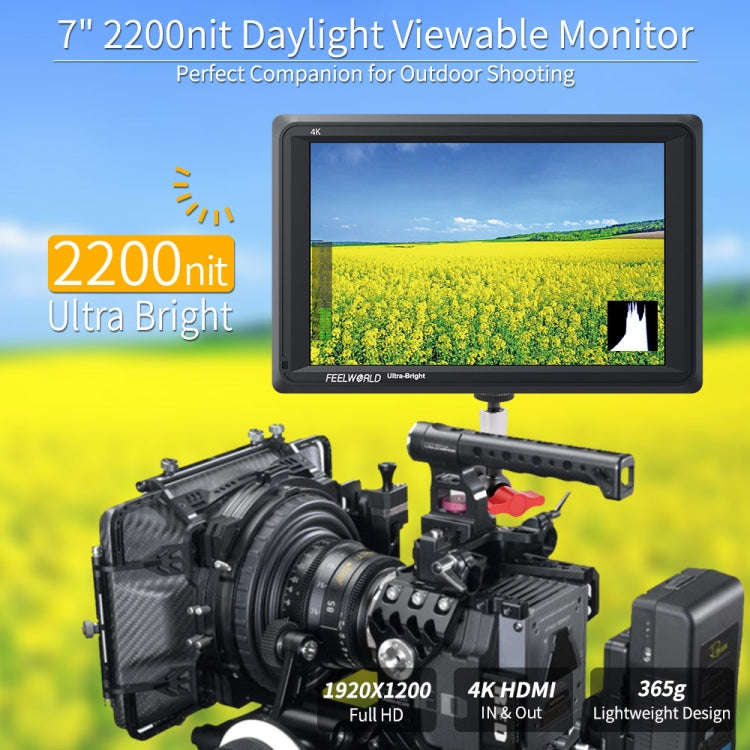 FEELWORLD FW279 7 Inch Ultra Bright 2200nit on Camera Field DSLR Monitor Full HD 1920x1200 4K HDM...