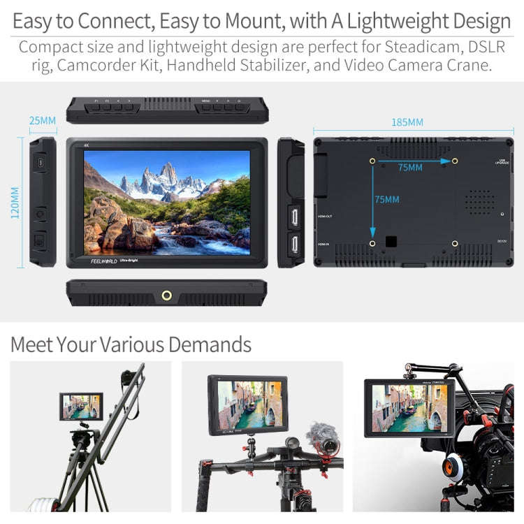 FEELWORLD FW279 7 Inch Ultra Bright 2200nit on Camera Field DSLR Monitor Full HD 1920x1200 4K HDM...