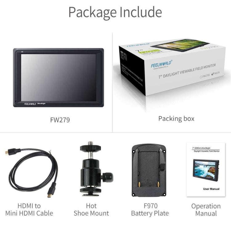 FEELWORLD FW279 7 Inch Ultra Bright 2200nit on Camera Field DSLR Monitor Full HD 1920x1200 4K HDM...
