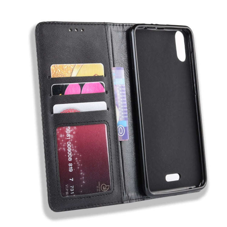 Magnetic Buckle Retro Crazy Horse Texture Horizontal Flip Leather Case for Wiko Y80, with Holder ...