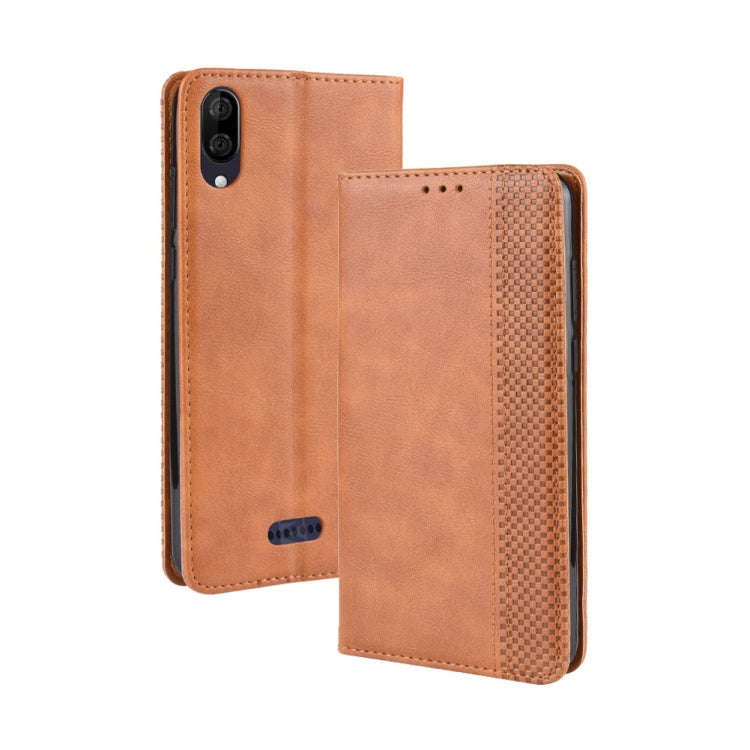 Magnetic Buckle Retro Crazy Horse Texture Horizontal Flip Leather Case for Wiko Y80, with Holder ...