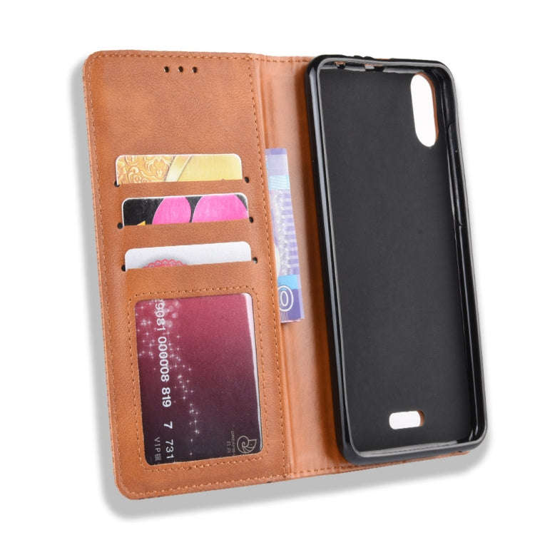 Magnetic Buckle Retro Crazy Horse Texture Horizontal Flip Leather Case for Wiko Y80, with Holder ...