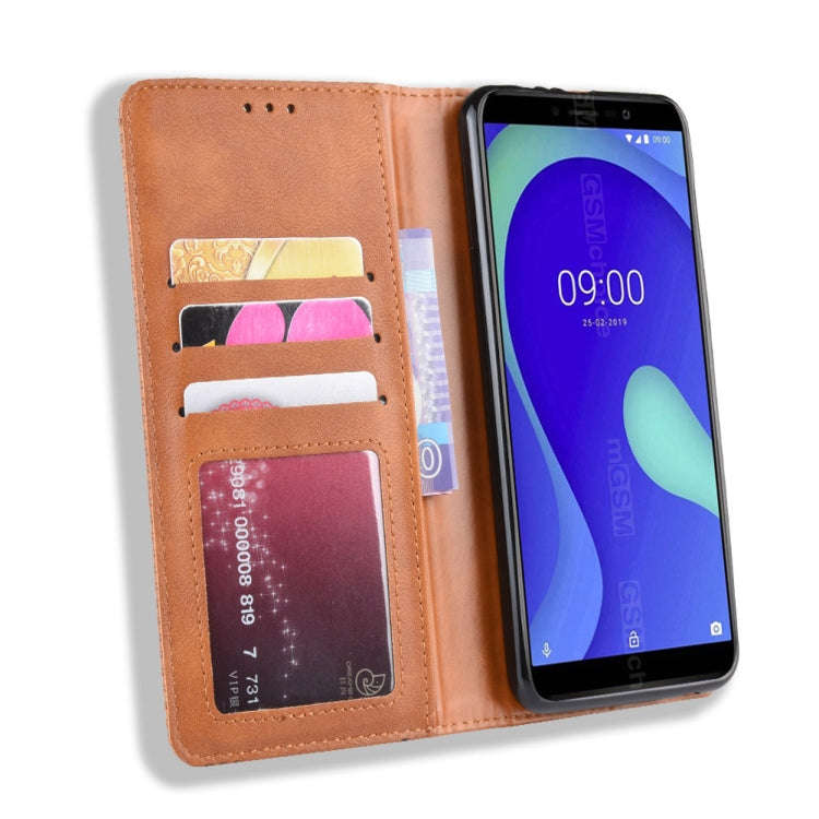 Magnetic Buckle Retro Crazy Horse Texture Horizontal Flip Leather Case for Wiko Y80, with Holder ...