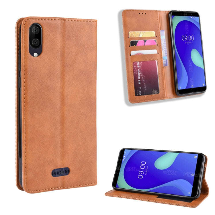 Magnetic Buckle Retro Crazy Horse Texture Horizontal Flip Leather Case for Wiko Y80, with Holder ...
