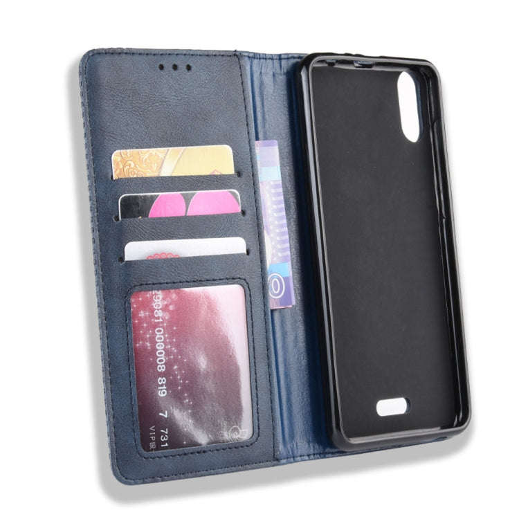 Magnetic Buckle Retro Crazy Horse Texture Horizontal Flip Leather Case for Wiko Y80, with Holder ...