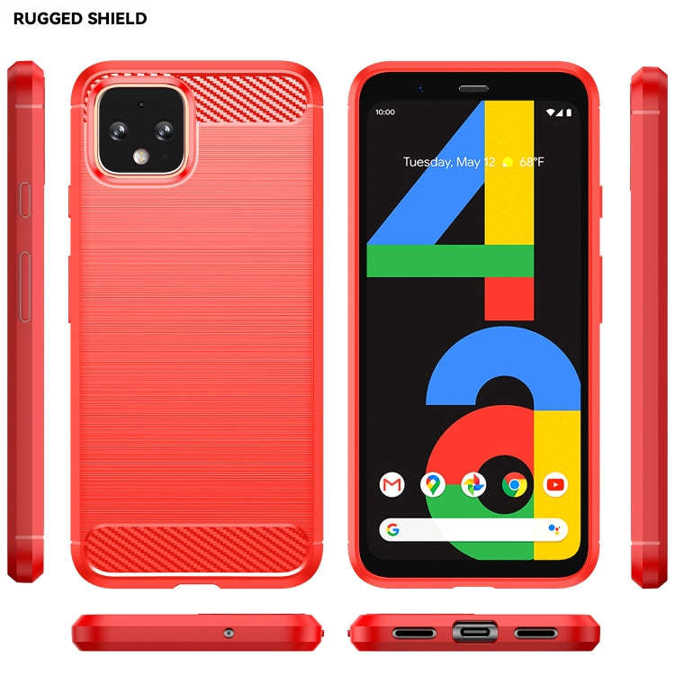 For Google Pixel 4 Brushed Texture Carbon Fiber TPU Case(Red)