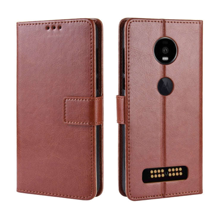 Retro Crazy Horse Texture Horizontal Flip Leather Case for Motorola Moto Z4/Z4 Play, with Holder ...