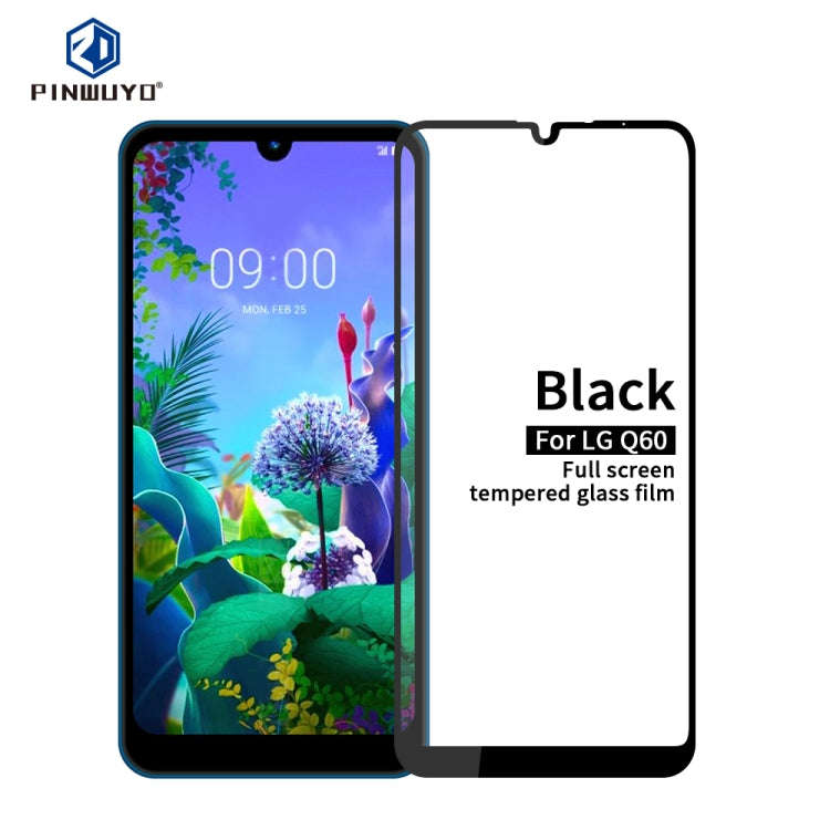 PINWUYO 9H 2.5D Full Screen Tempered Glass Film for LG K50 / Q60(Black)
