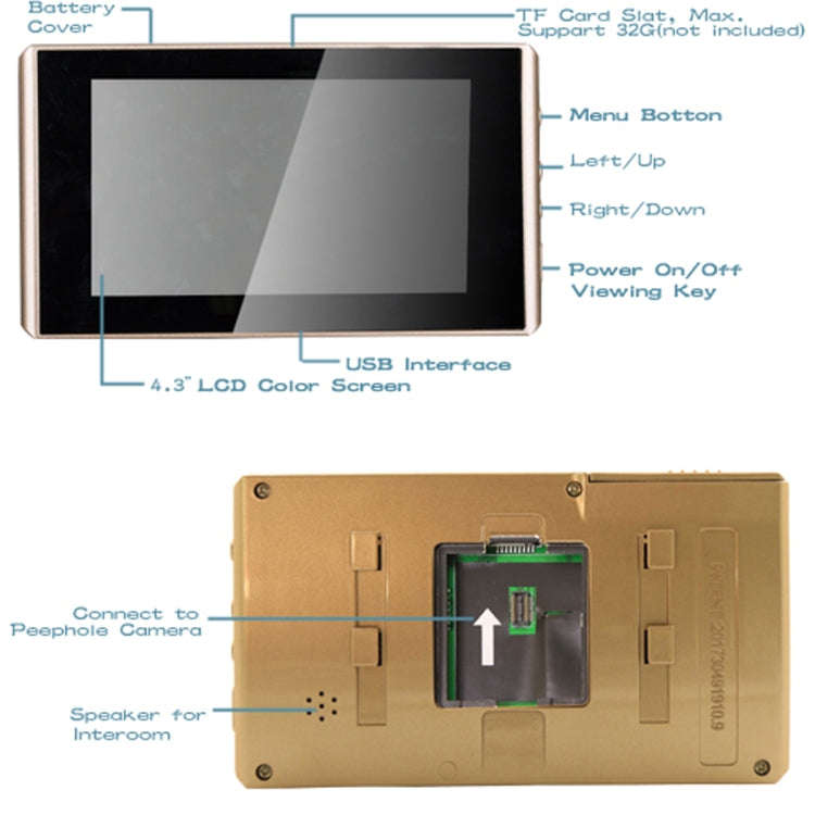 4.3 inch LCD Color Screen Digital Doorbell Door Eye Doorbell Electronic Peephole Door Camera View...