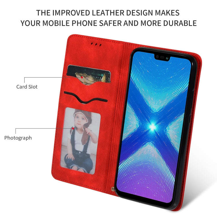 Retro Skin Feel Business Magnetic Horizontal Flip Leather Case for Huawei Honor 8X(Red)