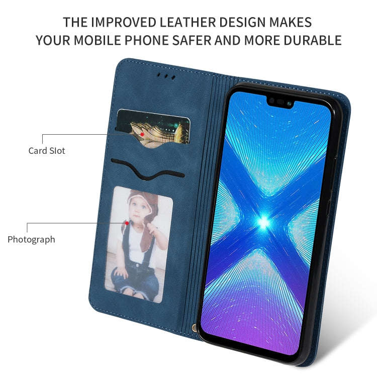 Retro Skin Feel Business Magnetic Horizontal Flip Leather Case for Huawei Honor 8X(Navy Blue)