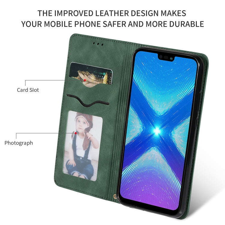 Retro Skin Feel Business Magnetic Horizontal Flip Leather Case for Huawei Honor 8X(Army Green)