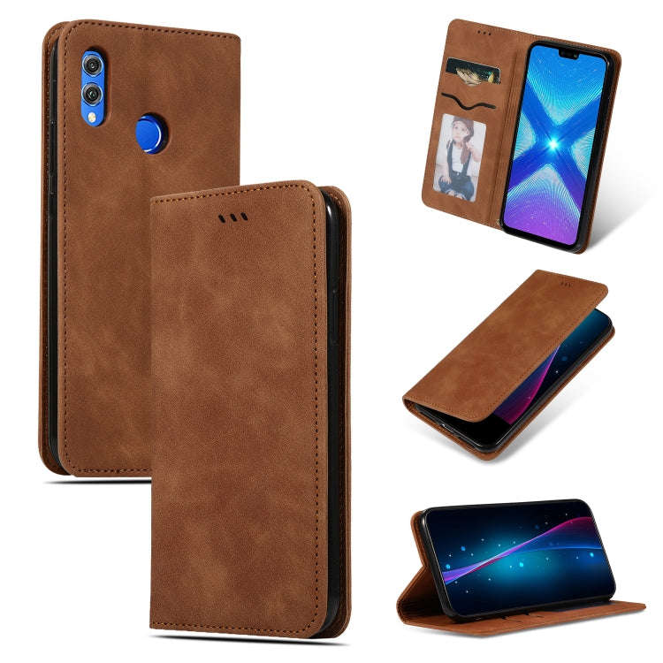 Retro Skin Feel Business Magnetic Horizontal Flip Leather Case for Huawei Honor 8X(Brown)