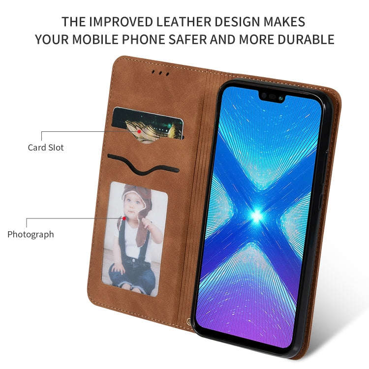 Retro Skin Feel Business Magnetic Horizontal Flip Leather Case for Huawei Honor 8X(Brown)