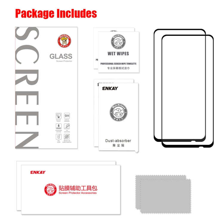 2 PCS ENKAY Hat-prince Full Glue 0.26mm 9H 2.5D Tempered Glass Full Coverage Film for Honor 9X / ...