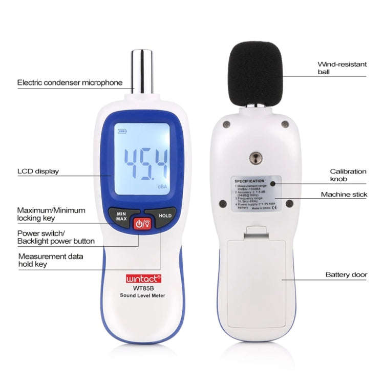 Wintact WT85B Sound Level Meter Digital Decibel Meter Digital Noise Meter Environmental Noise Tester