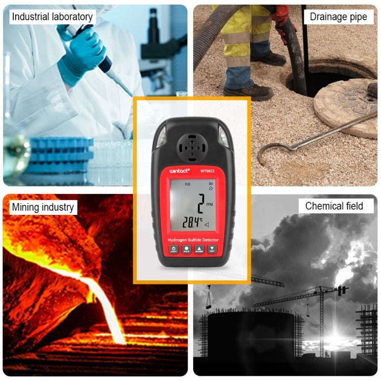 WINTACT WT8822 Hydrogen Sulfide Detector Independent H2S Gas Sensor Warning-up High Sensitive Poi...