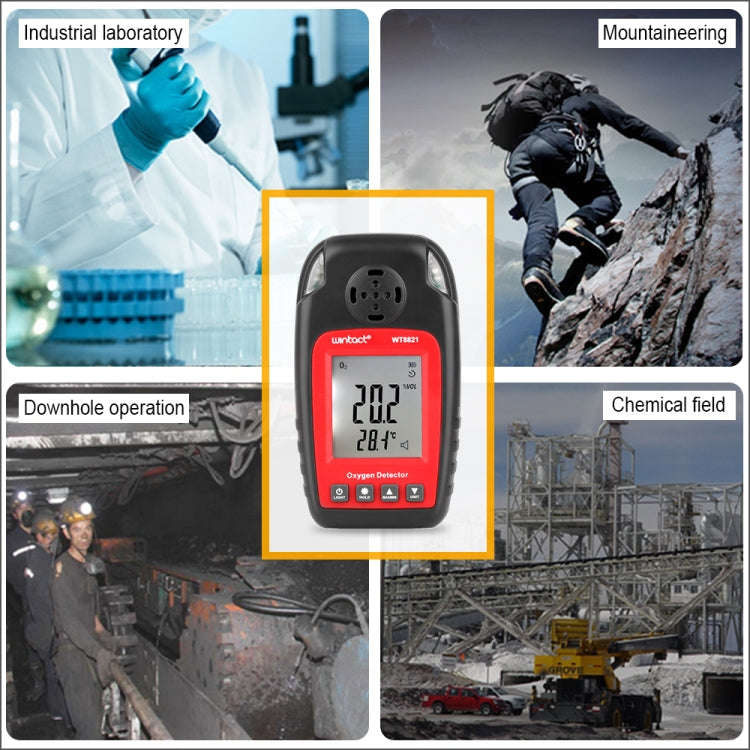 WINTACT WT8821 Oxygen Detector Independent Oxygen Gas Sensor Warning-up High Sensitive Poisoning ...
