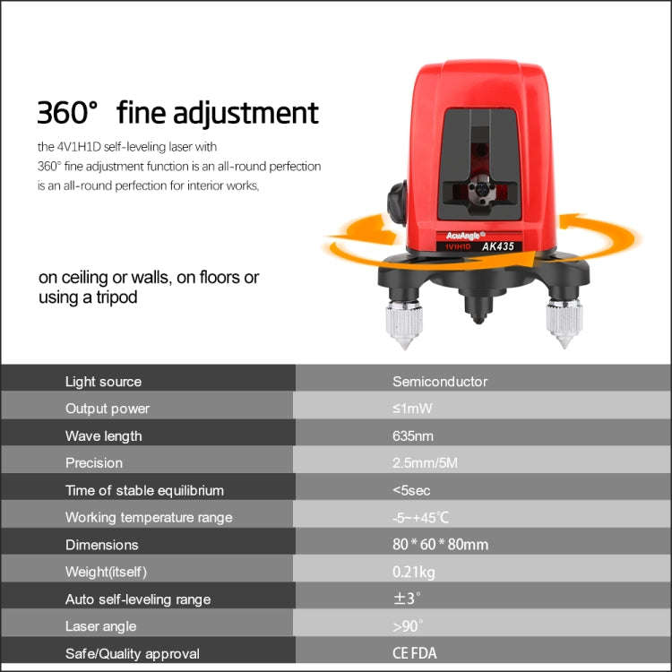 AK435 Laser Level 3D Self Leveling 2 Line Lasers Horizontal Vertical Lasers Level 360 Tripod Mini...