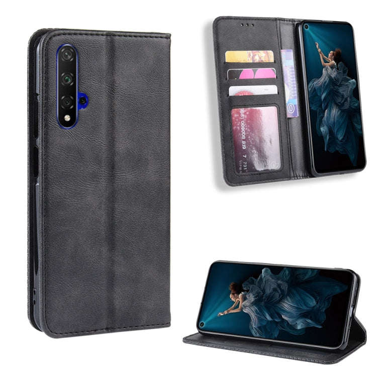 Magnetic Buckle Retro Crazy Horse Texture Horizontal Flip Leather Case for Huawei Honor 20,with H...