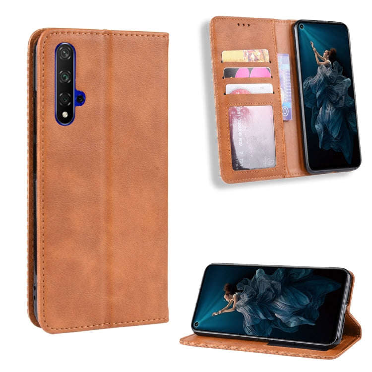 Magnetic Buckle Retro Crazy Horse Texture Horizontal Flip Leather Case for Huawei Honor 20,with H...