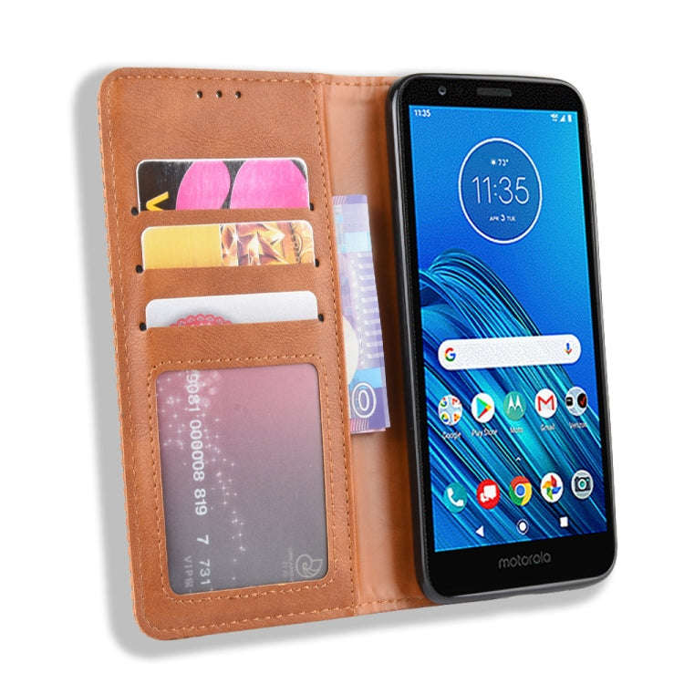 Magnetic Buckle Retro Crazy Horse Texture Horizontal Flip Leather Case for Motorola Moto E6,with ...