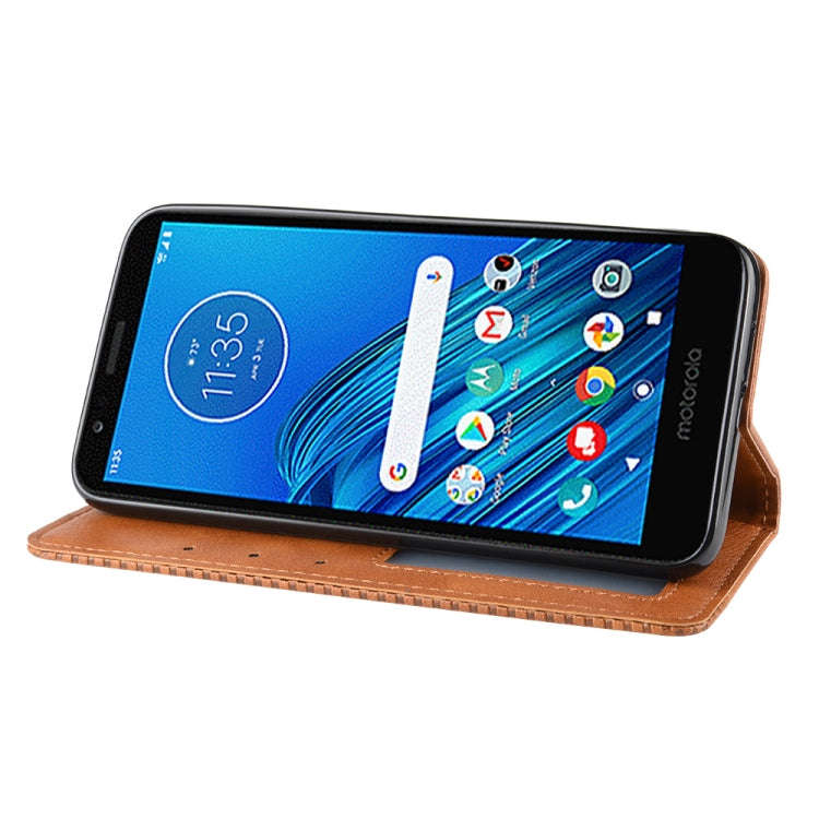 Magnetic Buckle Retro Crazy Horse Texture Horizontal Flip Leather Case for Motorola Moto E6,with ...