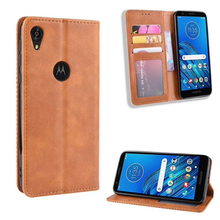 Magnetic Buckle Retro Crazy Horse Texture Horizontal Flip Leather Case for Motorola Moto E6,with ...