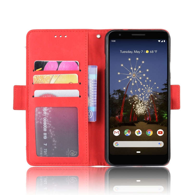 Wallet Style Skin Feel Calf Pattern Leather Case For Google Pixel 3a ,with Separate Card Slot(Red)
