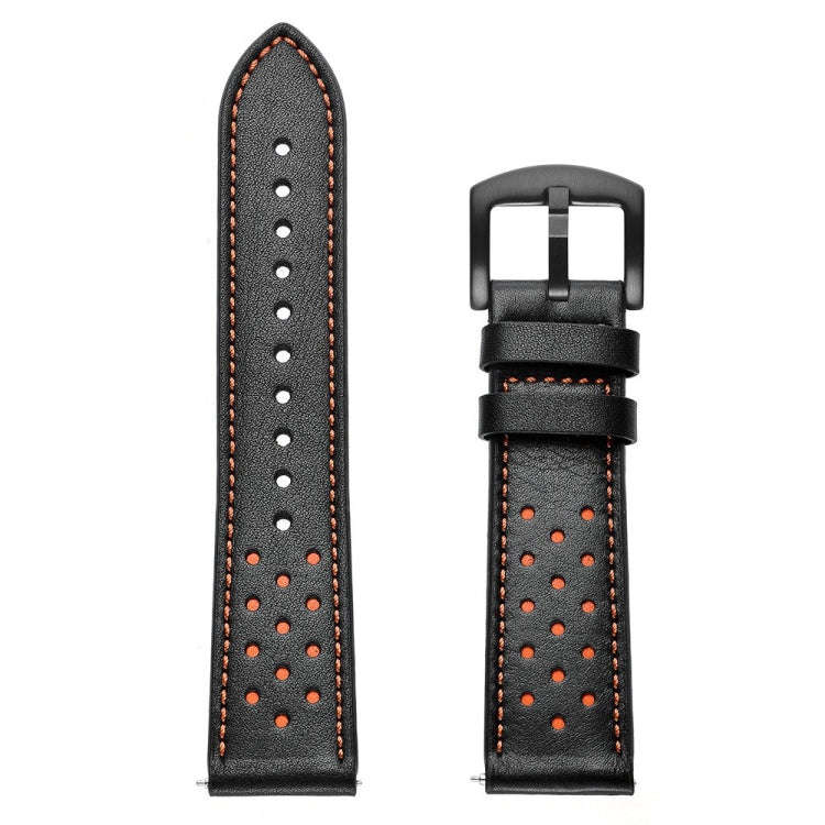 For Samsung Galaxy Watch Active 2 22mm Leather Eyelet Sport Watch Band(Black)