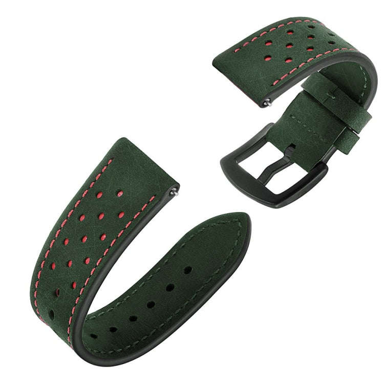 For Samsung Galaxy Watch Active 2 22mm Leather Eyelet Sport Watch Band(Army Green)