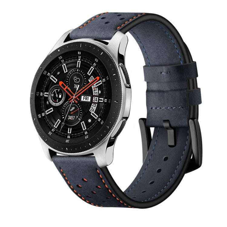 For Samsung Galaxy Watch Active 2 22mm Leather Eyelet Sport Watch Band(Dark Blue)