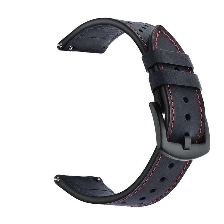 For Samsung Galaxy Watch Active 2 22mm Leather Eyelet Sport Watch Band(Dark Blue)