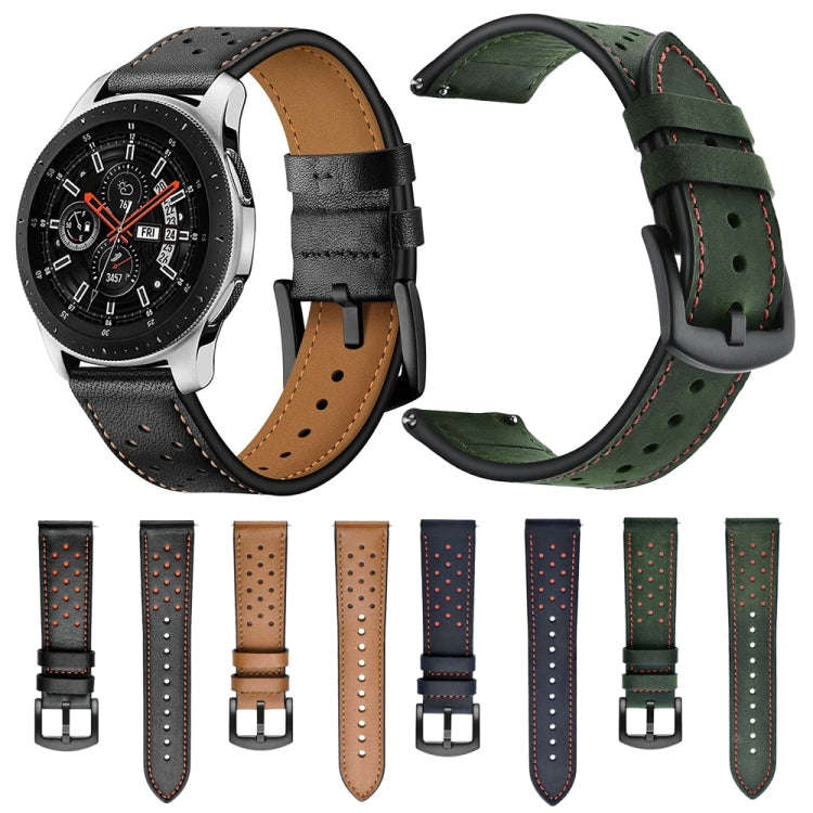 For Samsung Galaxy Watch Active 2 22mm Leather Eyelet Sport Watch Band(Army Green)