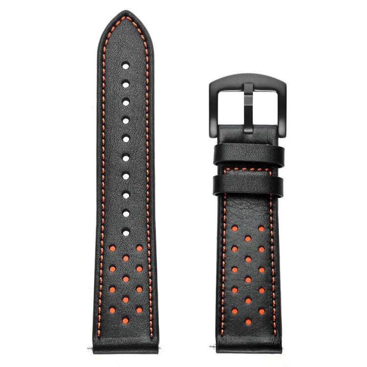 For Samsung Galaxy Watch Active 20mm Leather Eyelet Sport Watch Band(Black)