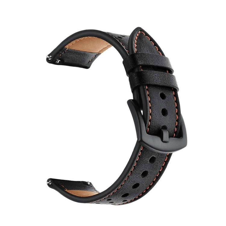 For Samsung Galaxy Watch Active 20mm Leather Eyelet Sport Watch Band(Black)