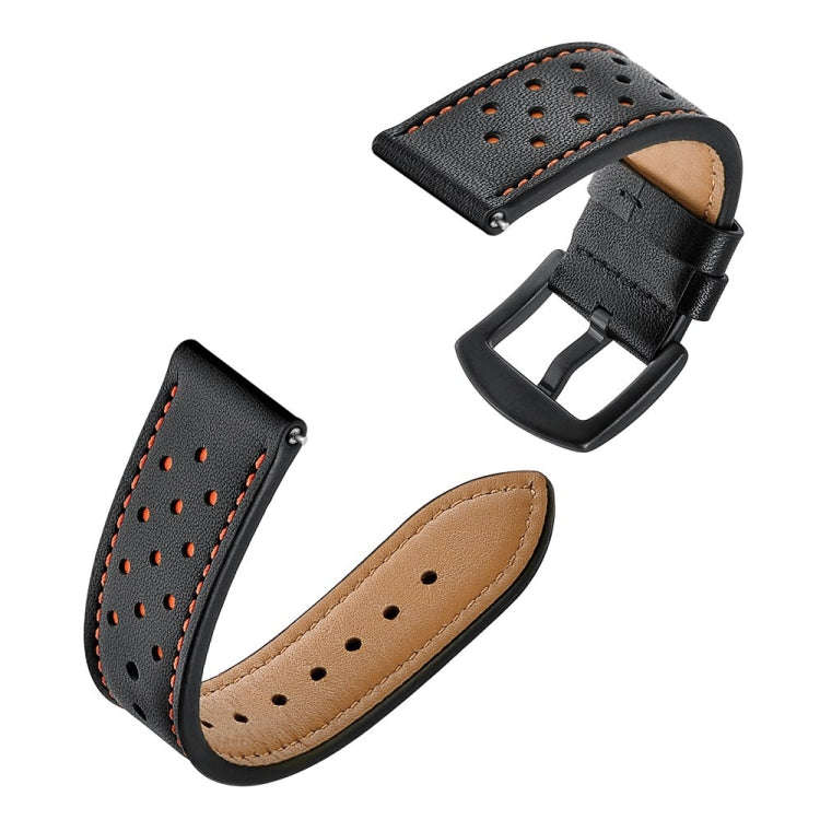 For Samsung Galaxy Watch Active 20mm Leather Eyelet Sport Watch Band(Black)