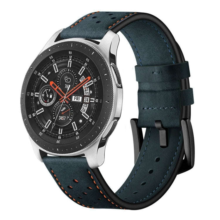For Samsung Galaxy Watch Active 20mm Leather Eyelet Sport Watch Band(Dark Blue)