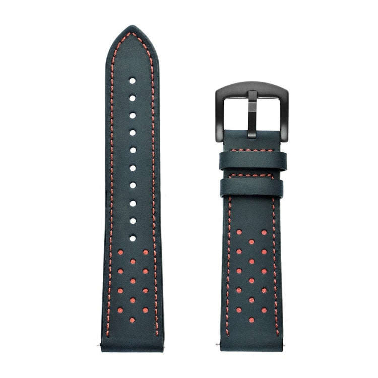 For Samsung Galaxy Watch Active 20mm Leather Eyelet Sport Watch Band(Dark Blue)