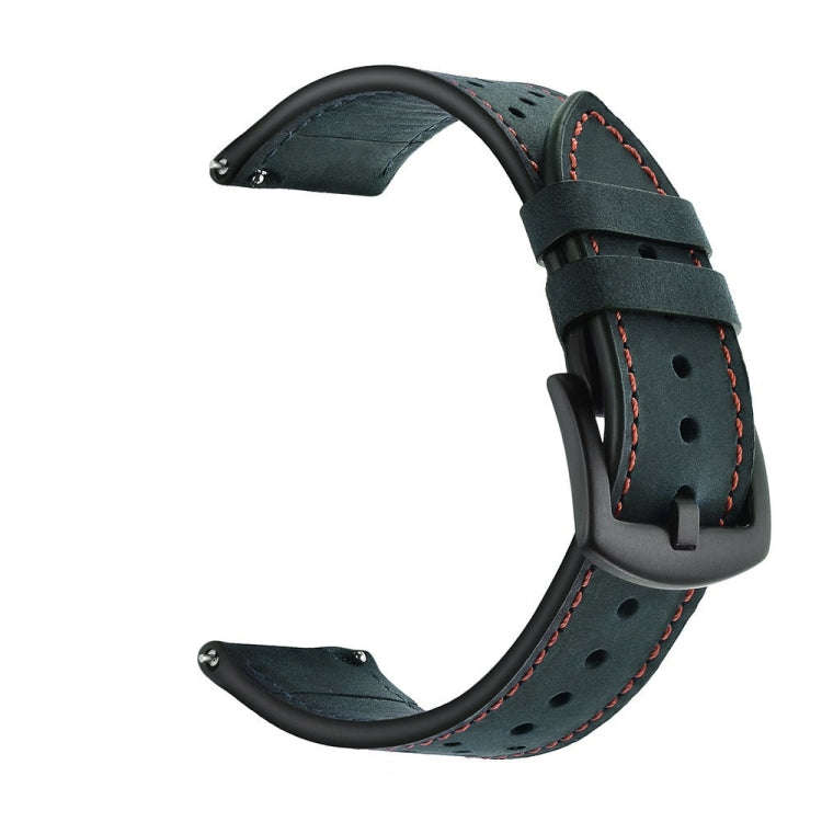 For Samsung Galaxy Watch Active 20mm Leather Eyelet Sport Watch Band(Dark Blue)