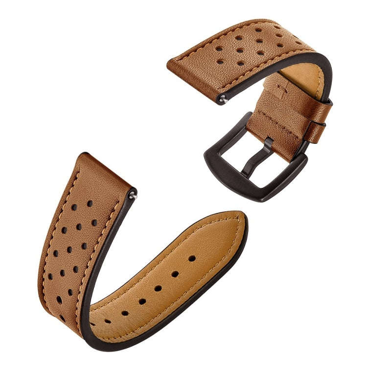 For Samsung Galaxy Watch Active 20mm Leather Eyelet Sport Watch Band(Brown)