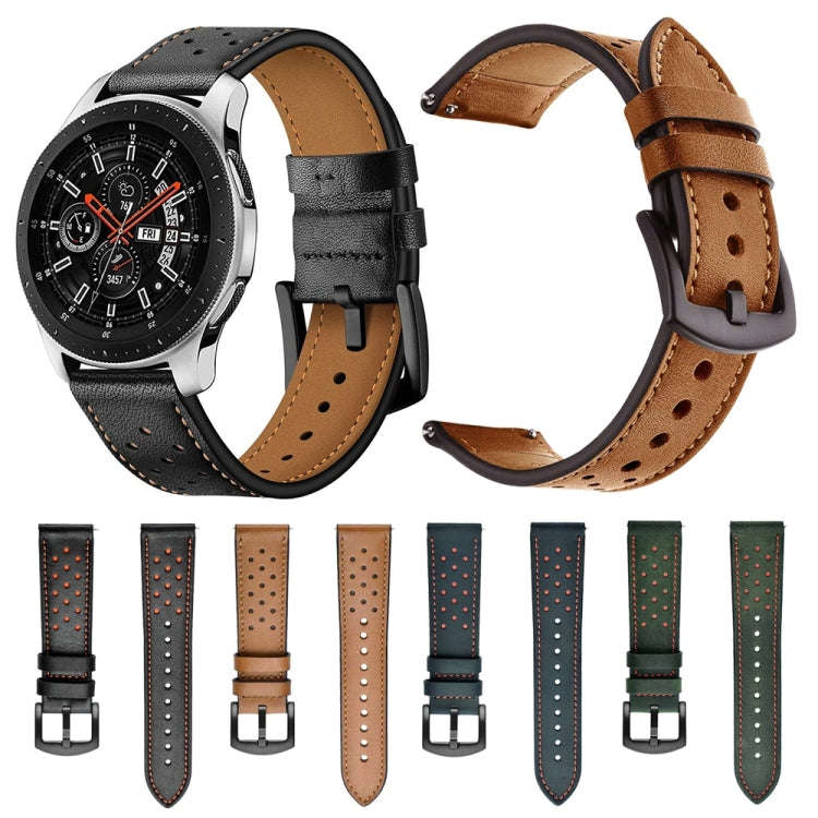 For Samsung Galaxy Watch Active 20mm Leather Eyelet Sport Watch Band(Brown)