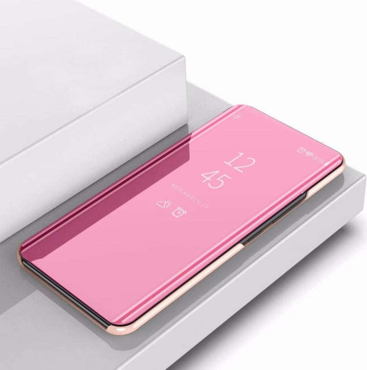 For Huawei Enjoy 10 Plus Plating Mirror Left and Right Flip Cover with Bracket Holster(Rose gold)